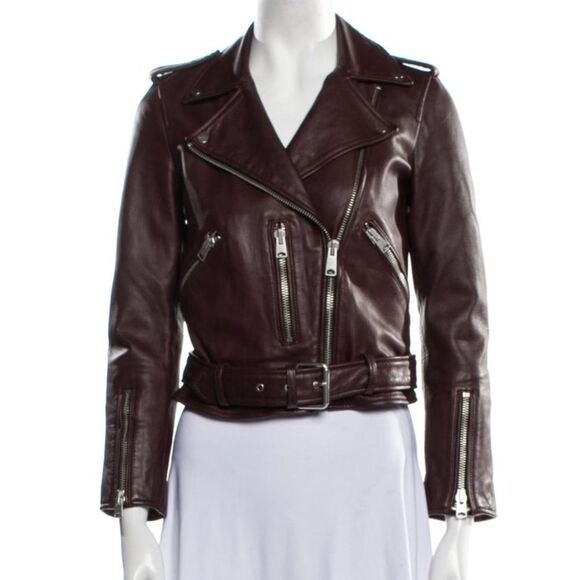 AllSaints Burgundy Leather Jacket